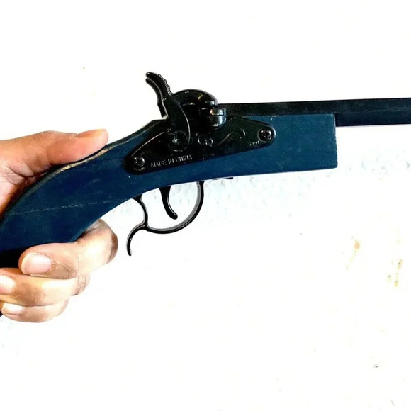 NEW Colonial Classic Double Percussion Wooden Toy Cap Firing Pistol Blue - Picture 3 of 7